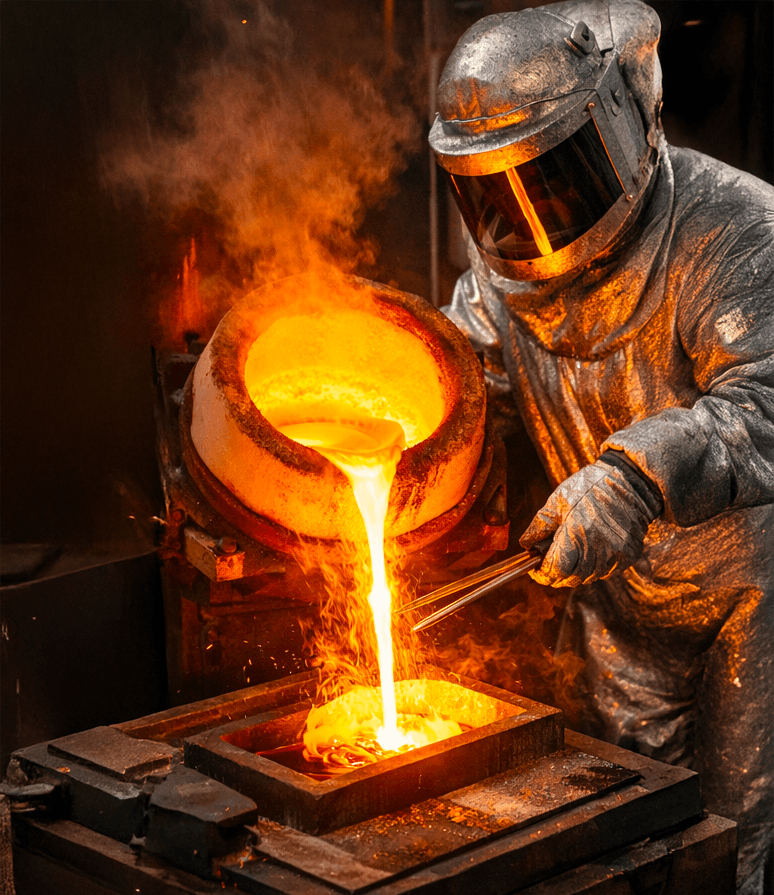 Furnace with glowing hot metal inside